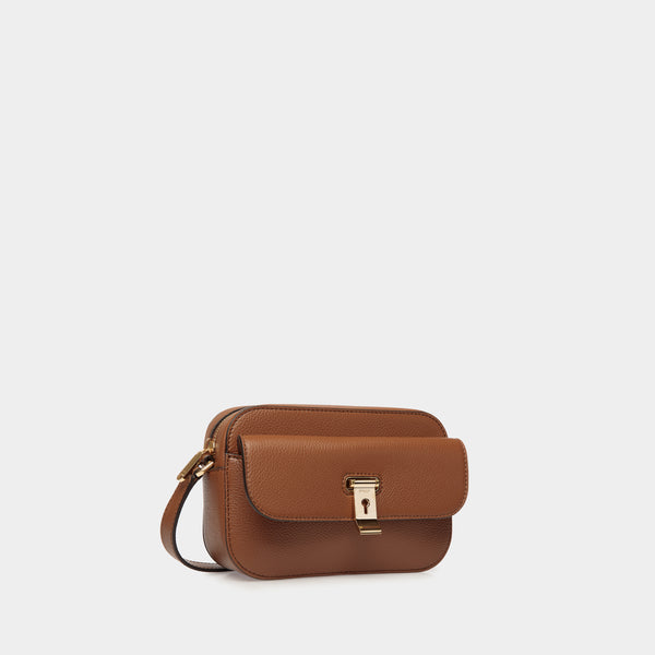 Lock Me | WoSmall Crossbody Bag in Brown Grained Leather