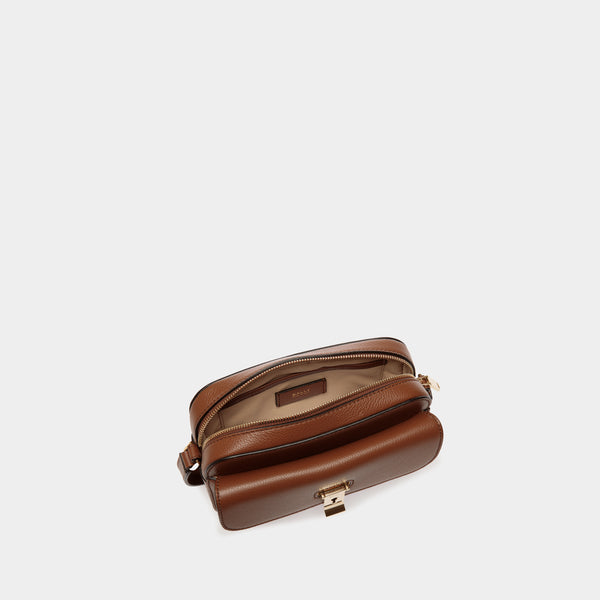 Lock Me | WoSmall Crossbody Bag in Brown Grained Leather