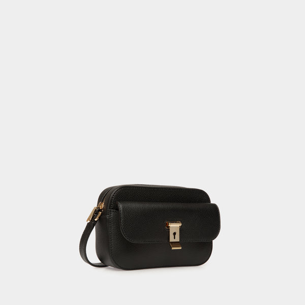 Lock Me | WoSmall Crossbody Bag in Black Grained Leather