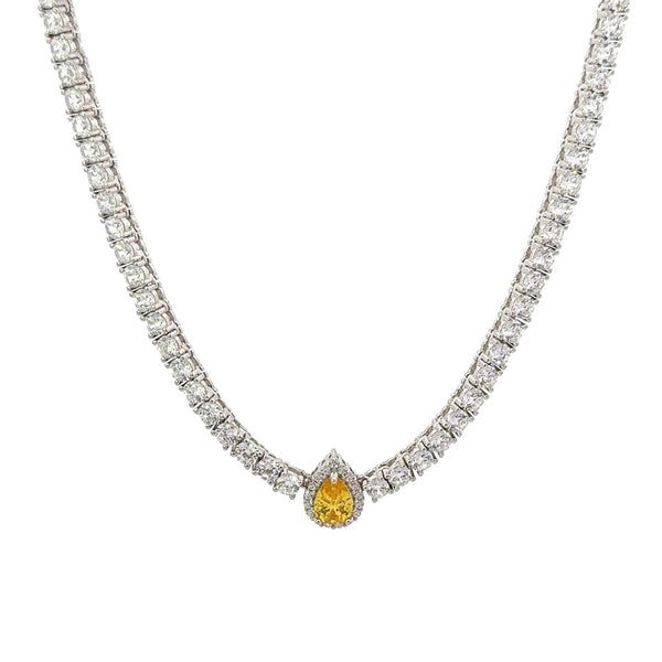 Classic Pear Center Tennis Silver Choker