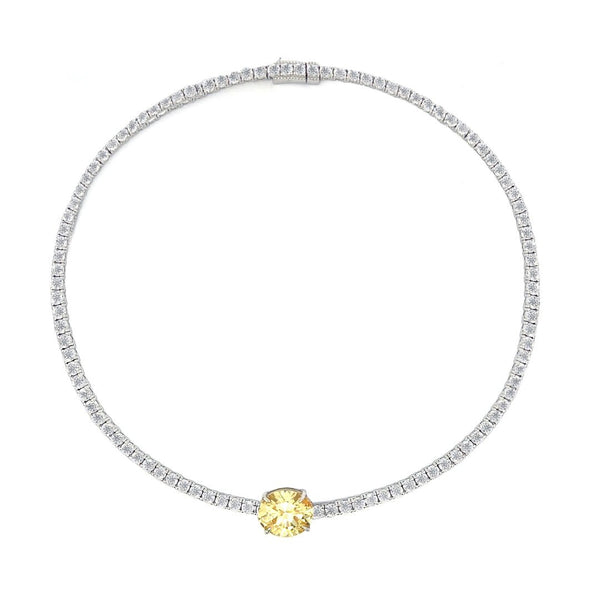 Oval Centred Tennis Silver Necklace