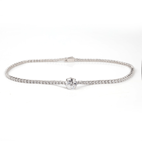 Oval Centred Tennis Silver Necklace