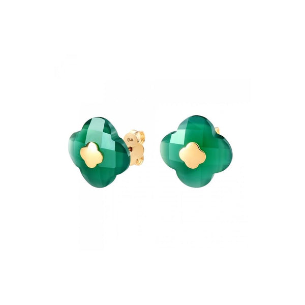 Ear Chips | Yellow Gold | Green Agate