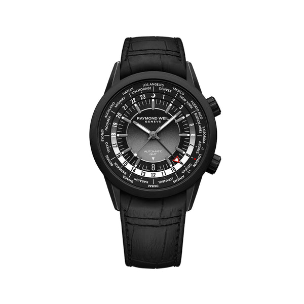 Freelancer Men's GMT Worldtimer Black Leather Watch | 41mm