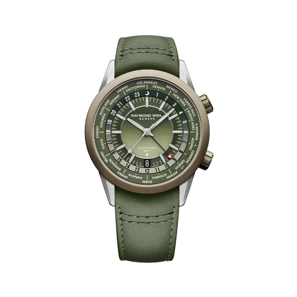 Freelancer Men's GMT Worldtimer Green Leather Watch | 41mm