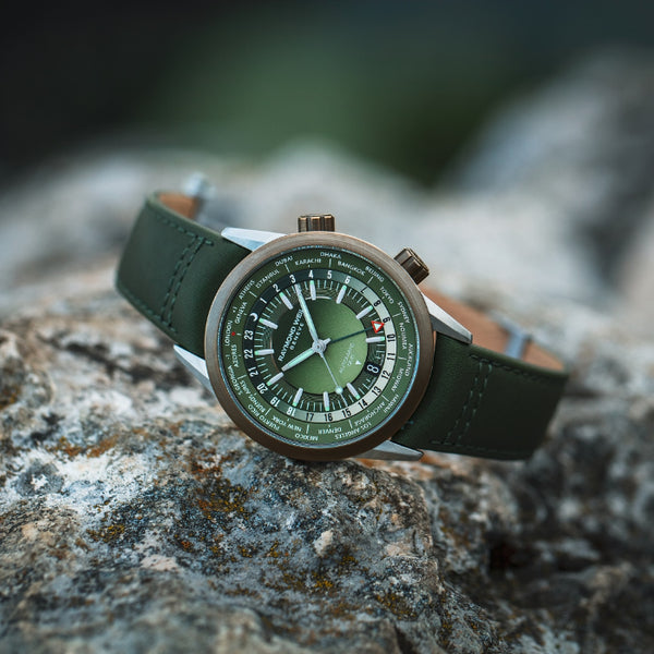 Freelancer Men's GMT Worldtimer Green Leather Watch | 41mm