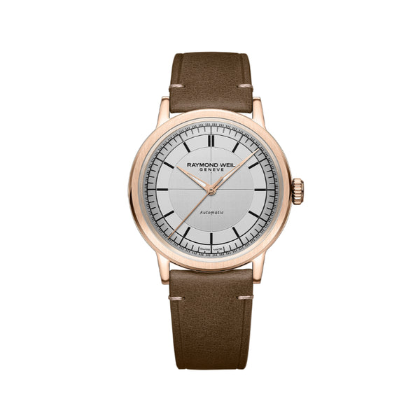 Millesime Men's Automatic Brown Leather Strap Watch | 39.5mm