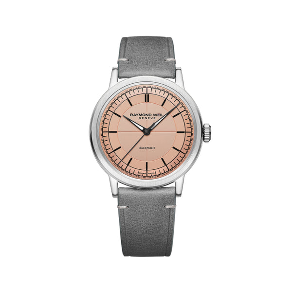 Millesime Men's Automatic Grey Leather Strap Watch | 39.5mm