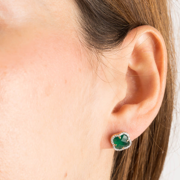 Earrings Victoria | Yellow Gold | Green Agate + Diamonds