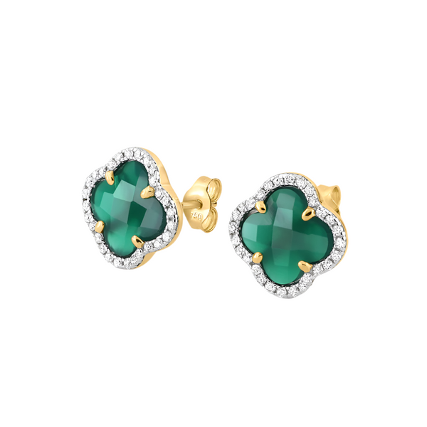 Earrings Victoria | Yellow Gold | Green Agate + Diamonds