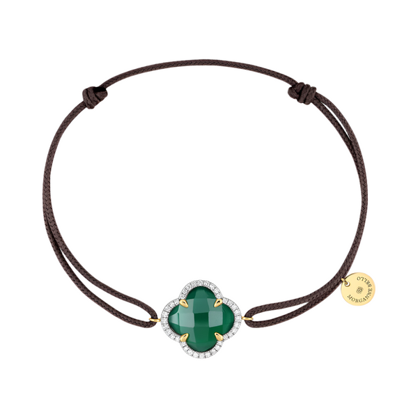 Bracelet Victoria | Chocolate Cord + Yellow Gold | Green Agate + Diamonds