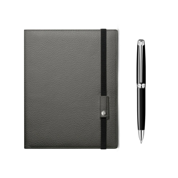 Caran d’Ache Léman™ Ebony Black Set – Pen + Grey Notebook