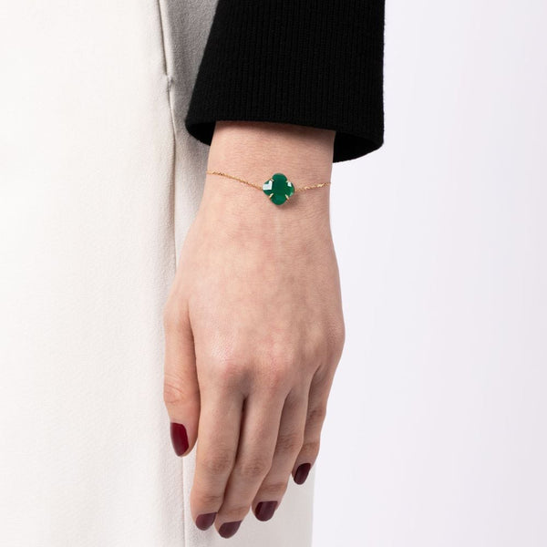 Victoria Clover Bracelet | Yellow Gold | Green Agate