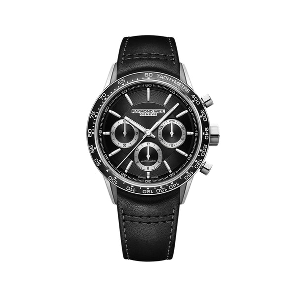 Freelancer Men's Automatic Chronograph Black Leather Strap Watch | 43.5mm