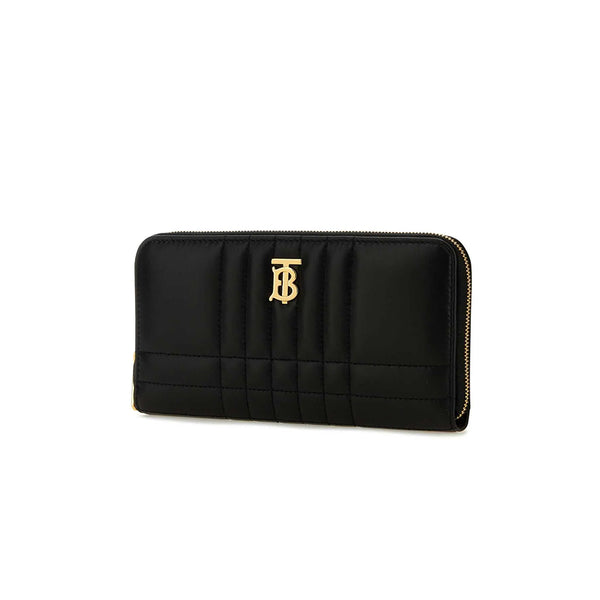 Lola Zipped Quilted Leather Wallet | Black/Light Gold