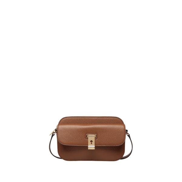 Lock Me | WoSmall Crossbody Bag in Brown Grained Leather