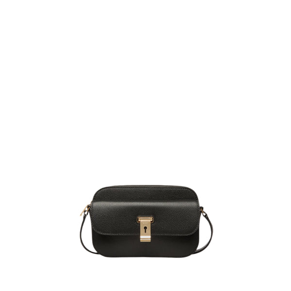 Lock Me | WoSmall Crossbody Bag in Black Grained Leather