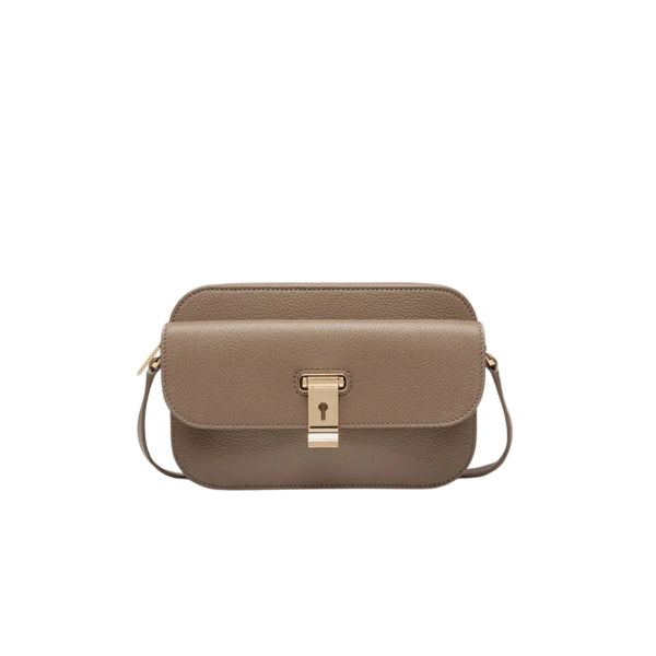 Lock Me | WoSmall Crossbody Bag in Taupe Grained Leather
