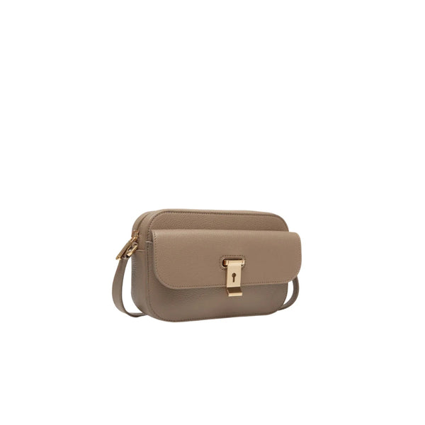 Lock Me | WoSmall Crossbody Bag in Taupe Grained Leather