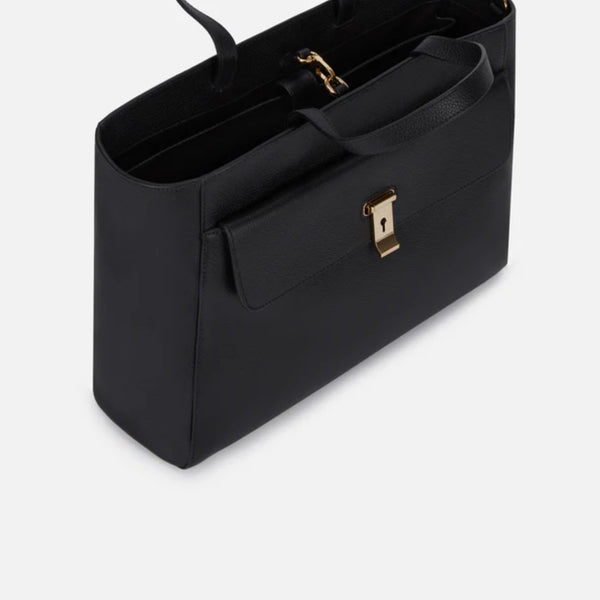 Lock Me | WoTote Bag In Black Grained Leather