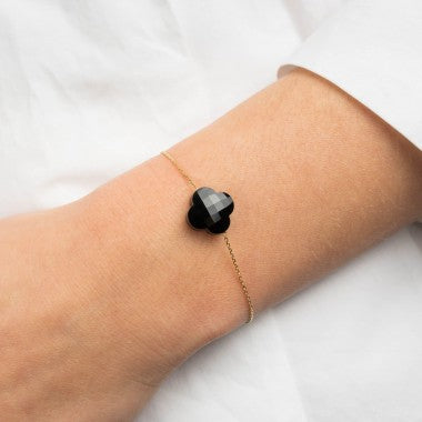 Victoria Clover Bracelet | Pink Gold | Onyx