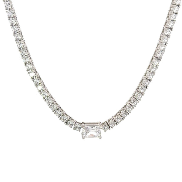 Classic Baguette Center Silver Choker