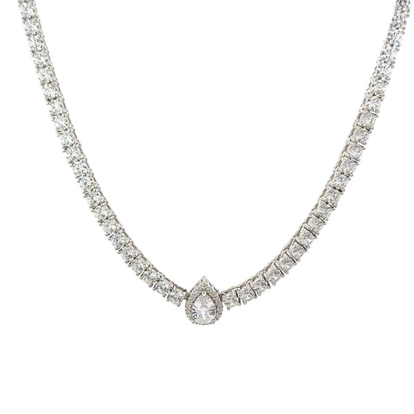 Classic Pear Center Tennis Silver Choker