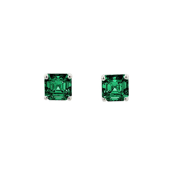 Fine Asscher Cut Silver Stud Earrings 8x8 mm