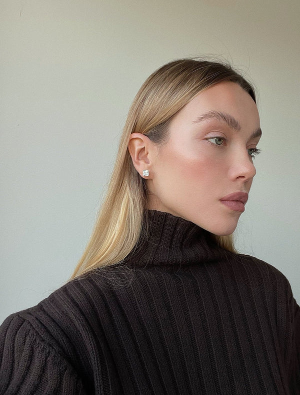 Fine Asscher Cut Silver Stud Earrings 8x8 mm