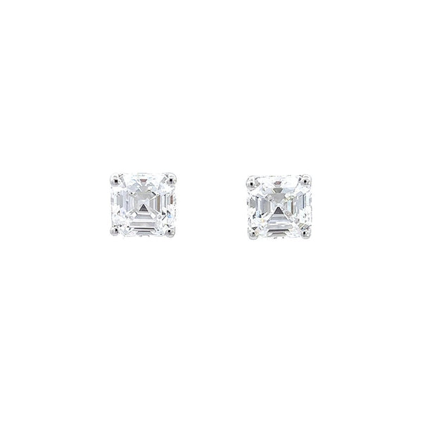 Fine Asscher Cut Silver Stud Earrings 8x8 mm