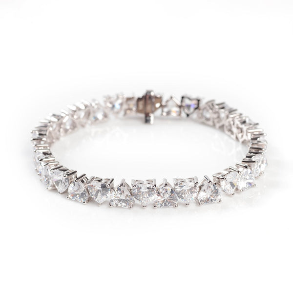 Heart Shaped Silver Tennis Bracelet