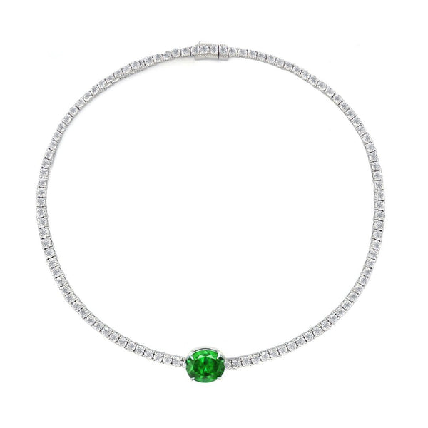 Oval Centred Tennis Silver Necklace