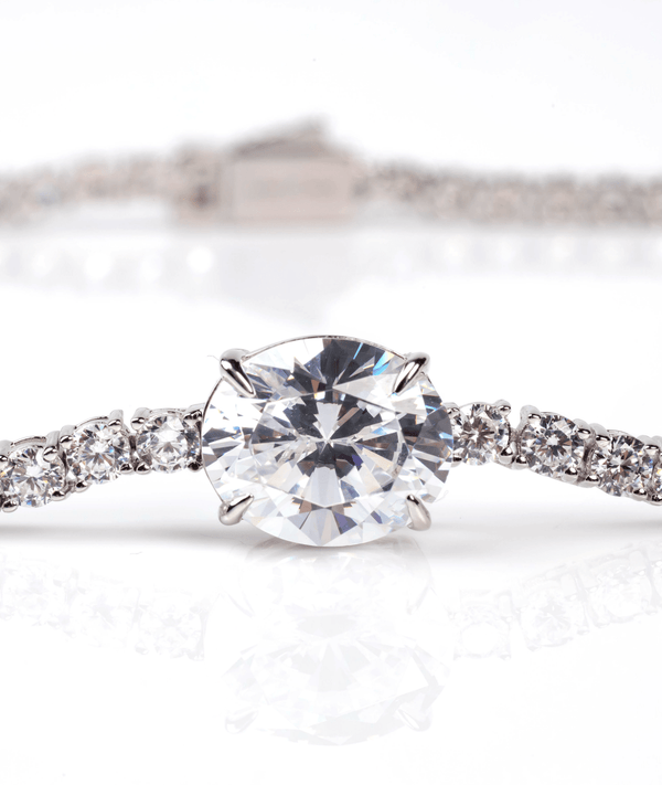 Oval Centred Tennis Silver Necklace