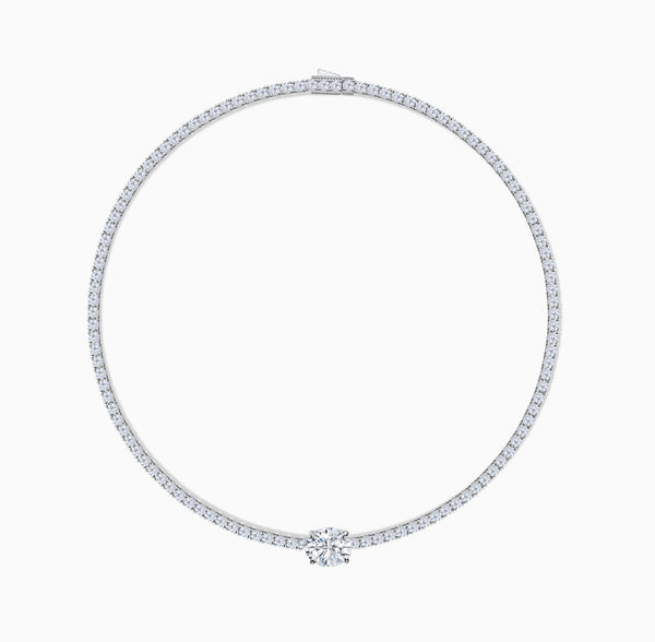 Oval Centred Tennis Silver Necklace